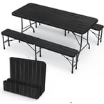 Bolli - Ensemble Table Pliante et 2 Bancs - Table de Jardin 8 Personnes - pour la Terrasse, le Camping, le Jardin, Pique - Nique Noir