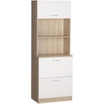 Homcom - Buffet haut - armoire de cuisine - 2 tiroirs coulissants, placard haut porte relevable, niche, plateau - aspect bois clair blanc