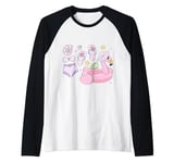 Flamingo Floatie Beach Summer Vibes Palm Trees Tropical Raglan Baseball Tee