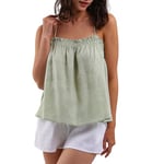 Amazhiyu Women's Linen Vests Tops, Summer Ladies Spaghetti Strap Tank Tops Loose Fit Pleated Camisole Sleeveless Halter Neck with Adjustable Tie Green X-Large