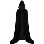 Kåpa med huva Unisex Full Long Velvet Cape Witch Cloak med huva Raven Cospl