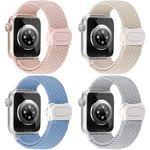 JR.DM 4Pcs Braided Stretchy Adjustable Solo Loop Compatible with Apple Watch Straps 38mm 40mm 41mm 44mm 45mm 42mm 49mm for Women, Elastic Nylon Sport Strap for iWatch Series SE/9/8/7/6/5/4/3/2/1/Ultra