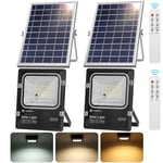 Aigostar - Projecteur Solaire LED d’extérieur avec Panneau Solaire,50W,Dimmable 3000/4000/6500K,5000mAH,Batteiorie de Grande Capacité,IP66,Lampe Solaire avec Télécommande,2M Câble,2 Paquets