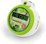 477030 Radio-Réveil Enfant Jungle Fm Usb Projection Double Alarme Et Fonctions Sleep/Snooze, Piles De Sauvegarde De L'heure Jungle/Vert[Pho064267]