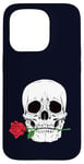 Coque pour iPhone 15 Pro Motif tête de mort et rose sur fond noir