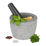 Relaxdays Lourd mortier Rond avec Pilon, Accessoires pour Herbes et épices, en Granite, HD : 10 x 14 cm, Gris