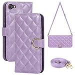 Ｈａｖａｙａ Coque pour iPhone 7 avec Cordon Étui iPhone 8 avec Porte Carte Portefeuille Étui à Rabat et Folio iPhone SE（2020/2022） avec Cordon pour Femmes - Violet