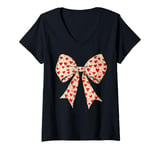 Womens Cute Coquette Heart Love Bow Valentine’s Day Women Girls V-Neck T-Shirt