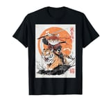 Ninja Cat Riding Tiger - Japanese Samurai Art in Manga Style T-Shirt