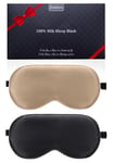 BeeVines Sleep Mask, 2 Pack 100% Real Natural Pure Silk Eye Masks with Adjustable Strap for Sleeping, Eye Sleep Shade Cover, Blocks Light Reduces Puffy Eyes Gifts (Black & Olive Gold)