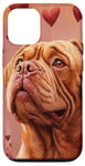 Coque pour iPhone 15 Pro Dogue De Bordeaux Chien Fleurs Avec Coeurs Autour Graphique