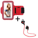 Pack Sport Pour Sony Xperia E5 Smartphone (Ecouteurs Bluetooth Sport + Brassard) Courir T5 - Rouge