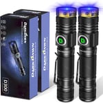 Lampe Torches UV 365nm, USB Rechargeable Lampes de Wood Ultraviolet LED Lumière Noire, Mini-détecteur puissant pour les taches d'urine, verre d'uranium, Billet, Fluorescent, Résine, 2 paquets