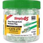 Simply45 RJ45 Pass-Through-kontakt CAT6 UTP uskjermet, 100 STK