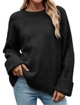 heekpek Pull Femme Chic Hiver Chaud Pull Col Rond Pull Manches Longues Sweat Femme Oversize Pull Long Verment Grande Taille, Noir, S