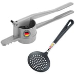 Westmark Set de Spätzle, 2 pièces, 1 Presse à spätzle/Pommes de Terre avec perforation ronde, Presse à Spätzle + 1 Louche, Gentle, Aluminium moulé sous pression/PA, argenté/noir, 611022E8