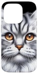 Coque pour iPhone 14 Pro Chat tigré argenté x Chat mignon x Chat gris