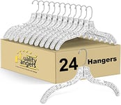 Quality Hangers Clear Hangers 24 Pack - Crystal Cut Hangers for Clothes - Durable Plastic Hanger Set - Invisible Dress Hangers for Suits - Heavy Duty Hangers - Nonslip Coat and Shirt Hangers, 17" inch