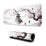 Japanese Cherry Blossom White Gaming Musmatta Xl Förlängd stor musmatta Skrivbordsmatta Sydda kanter Musmatta 31.5 X 11.8 Inch G 2528