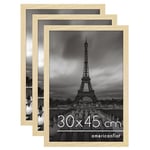 Americanflat Cadre Photo 30x45 cm en Chêne Naturel - Bois D'ingénierie avec Verre Résistant aux Chocs et Matériel de Suspension - Formats Horizontaux et Verticaux pour Mur - Lot de 3