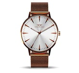 Nation of Souls Argo Collection Rose Gold Gloss and White Unisex 42mm Stainless Steel Case Wrist Watch with 20mm Mesh Strap British Designed Watches