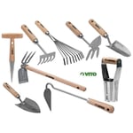 Vito Garden - Kit 9 outils de jardin Manche bois vitogarden Inox et Fer forgés à la main haute qualité Outils de jardin