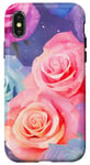 Coque pour iPhone X/XS Rose pastel, violet, bleu, arc-en-ciel, rose florale