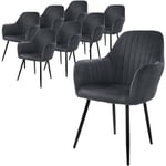 Ml-design - Lot de 8 Chaises de Salle à Manger, Gris, Aspect en Velours, Assise Rembourrée avec Pieds en Métal, Dossier et Accoudoirs Ergonomiques,