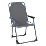 greemotion Chaise de Camping Pliante Lido avec Accoudoirs, Fauteuil de Jardin avec Cadre en Aluminium et Siège en 100% Polyester, Gris/Bleu