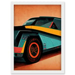 Colourful DeLorean Style Retro Car Poster Artwork Framed Wall Art Print A4