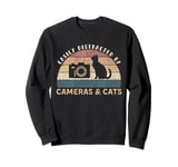 Easily Distracted By Cameras & Cats Retro Funny Photographer Sweatshirt