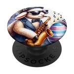 Agneau dans des lunettes de soleil jouant du saxophone dans un club de jazz Pâques PopSockets PopGrip Interchangeable