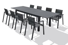 Table de jardin MIAMI-TB300 avec rallonge et 8 fauteuils ALU-MIAMI-FT empilables