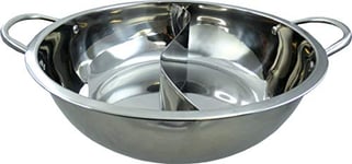 JADE TEMPLE Hot Pot Wok en acier inoxydable, avec paroi de séparation pratique et diamètre intérieur de 32 cm, double poignée, 1 pièce