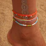 Boho Anklet Flerskiktade Pärlar Anklet Armband Rep Ankelfjädder Sommar Strand Fot Smycken för Kvinnor