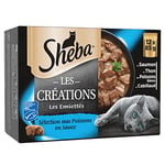 Sheba Les Créations pour chat adulte – Les Emiettés – Sélection aux poissons en sauce – Nourriture humide pour chats – Sachets fraîcheur 48 x 85