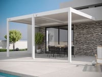 Pergola Bioclimatique Aluminium Adossee 19m² - 3,6x5,3 - Blanc - Lames Orientables de 0 à 120 degrés - HALO 19