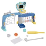 AIYAPLAY Ensemble de Jeux Sportives 5 en 1 pour Enfants 18-48 Mois, Multi-activités avec Football, Basket-Ball, Golf, Baseball, Bowling - But de Football intégré, Tableau d'affichage, lumière et Son