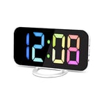 Digital Clock Bedside,LED Electric Alarm Clock,Alarm Clocks Mirror Surface for Makeup with Diming Mode,3 Levels Brightness,Snooze,Dual USB Ports Modern Decoration for Home Bedroom Decor-Color Word