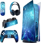 Kit De Autocollants Skin Decal Pour Ps5 Sticker Vinyle Pour Ps5 Console&manette&station De Charge&casque&télécommande Média-Édition Régulière-Nébuleuse Bleue