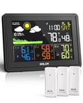 Station Météo Radio Avec 3 Capteurs Externes,Thermomètre Digital Hygromètre Humidité Avec Prévisions Météo,Station Météo Dcf À Écran Couleur(Noir/Sans Batterie)