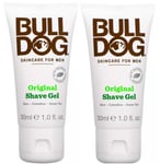 2pk Bull Dog Original Shave Gel, 1 fl oz/30 ml Travel Size Aloe Green Tea 9z