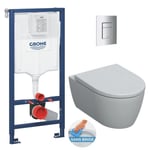 Grohe Pack WC Bâti-support Rapid SL+ Cuvette WC suspendu Geberit Rimfree + Plaque de commande WC Skate Cosmopolitan