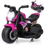 GOPLUS 6 V Moto Electrique Enfants, 2 en 1 Moto Porteur Bebe avec Roues d'Entraînement Amovibles, Fonction Musique, 2-3 km/h, Phare Avant & Klaxon, pour Enfants 1,5-3 Ans, Charge 20KG(Rose)