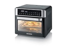 SEVERIN Mini-Four et Friteuse à Air chaud 12 en 1, Four posable 25 L, Mini four Grande capacité Multifonction 2 200 W avec Ecran tactile, Noir/Inox