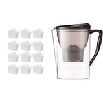 Amazon Basics Lots de 12 cartouches pour carafe filtrante, compatibles avec Brita Maxtra (non compatible avec Maxtra+) & Carafe filtrante 2,3 l - Noir