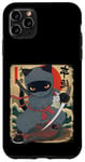 Coque pour iPhone 11 Pro Max Chat ninja japonais, chat noir kawaii ninja