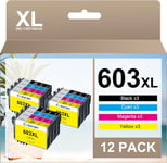 Multipack 603 XL Pack de 12 Compatible Cartouche pour Epson XP 2100 pour Epson 603 XL 603XL pour Expression Home XP-2100 XP-2150 XP-4100 XP-4105 XP-3100 XP-2155 Workforce WF-2830 WF-2835 WF-2835