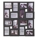 Large Multi Aperture Collage Picture Photo Frame Holds 16 Photos 6x4 Wood Look Square 3D Wall Display Decor (Black)