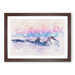 Big Box Art Clouds Over The Swiss Mountains Watercolour Framed Wall Art Picture Print Ready to Hang, Walnut A2 (62 x 45 cm)